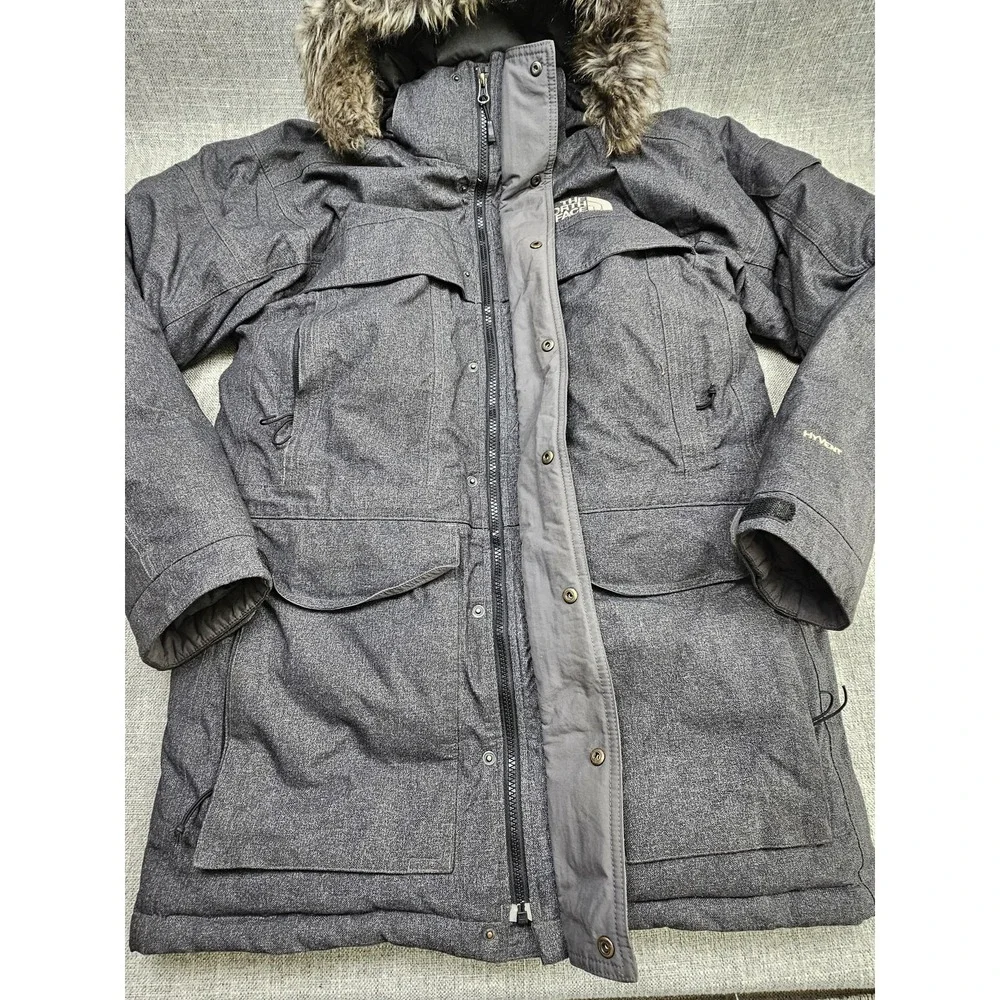 The North Face Coat Mens Small Gray Down Parka HyVent Hooded Waterproof Winter